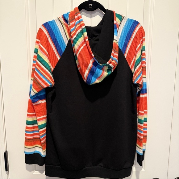 Colorful Striped Waffle Knit Hoodie - Picture 3 of 5